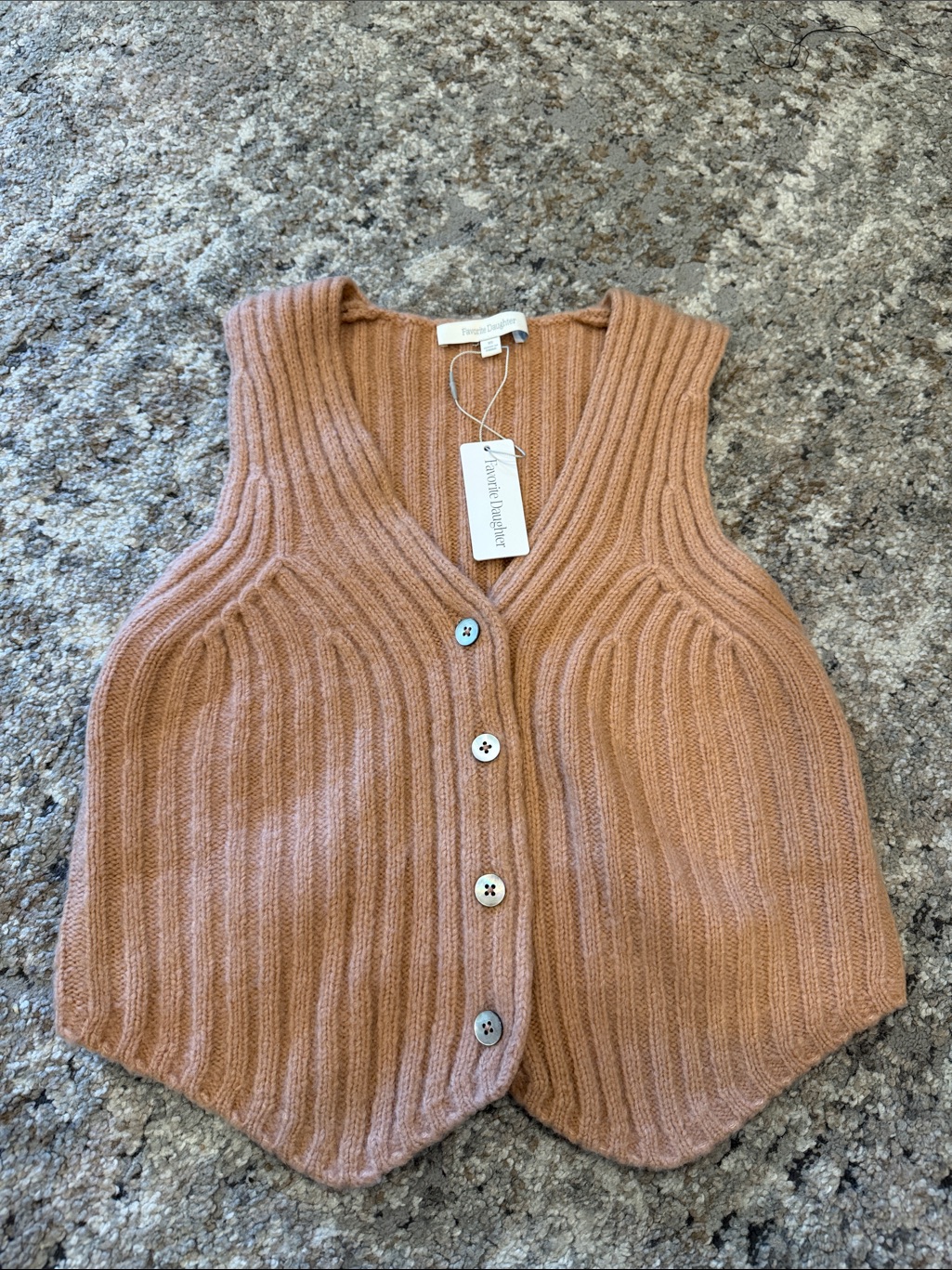Favorite Daughter Ribbed Button-Front Knit Vest In Camel